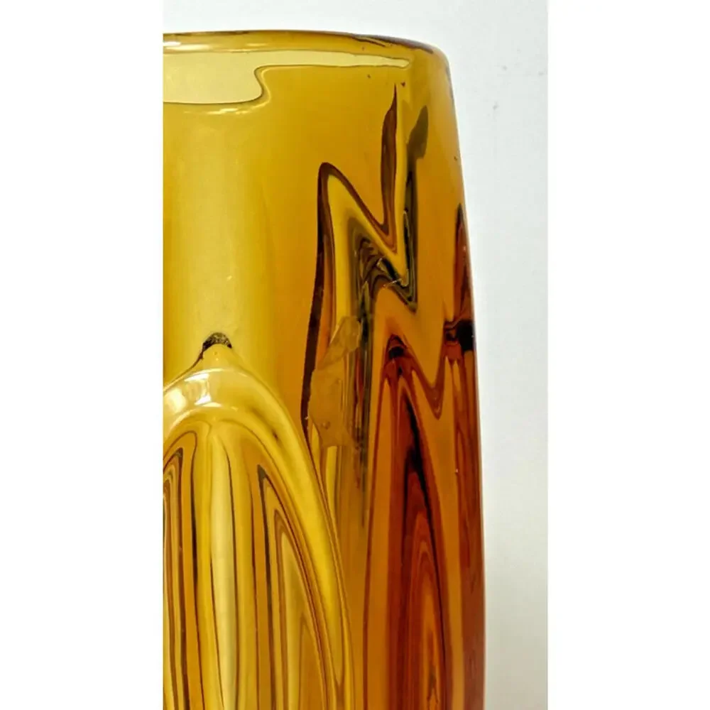 SKLO Vase Amber Yellow Glass Bullet Lens 8"H Czech 60s Mid Mod MCM Hand Blown - Picture 11 of 15
